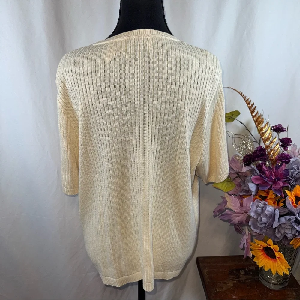 Alfred Dunner Pale Yellow/Tan Cable Knit Short Sleeve Sweater Top L - Picture 3 of 7